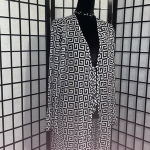 Sheer Black white pattern long cardigan
